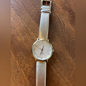kate spade metallic gold scallop dial leather strap watch